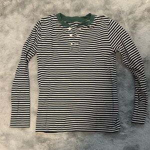 Crewcuts Black and White Striped Long Sleeve Tee with Green Collar